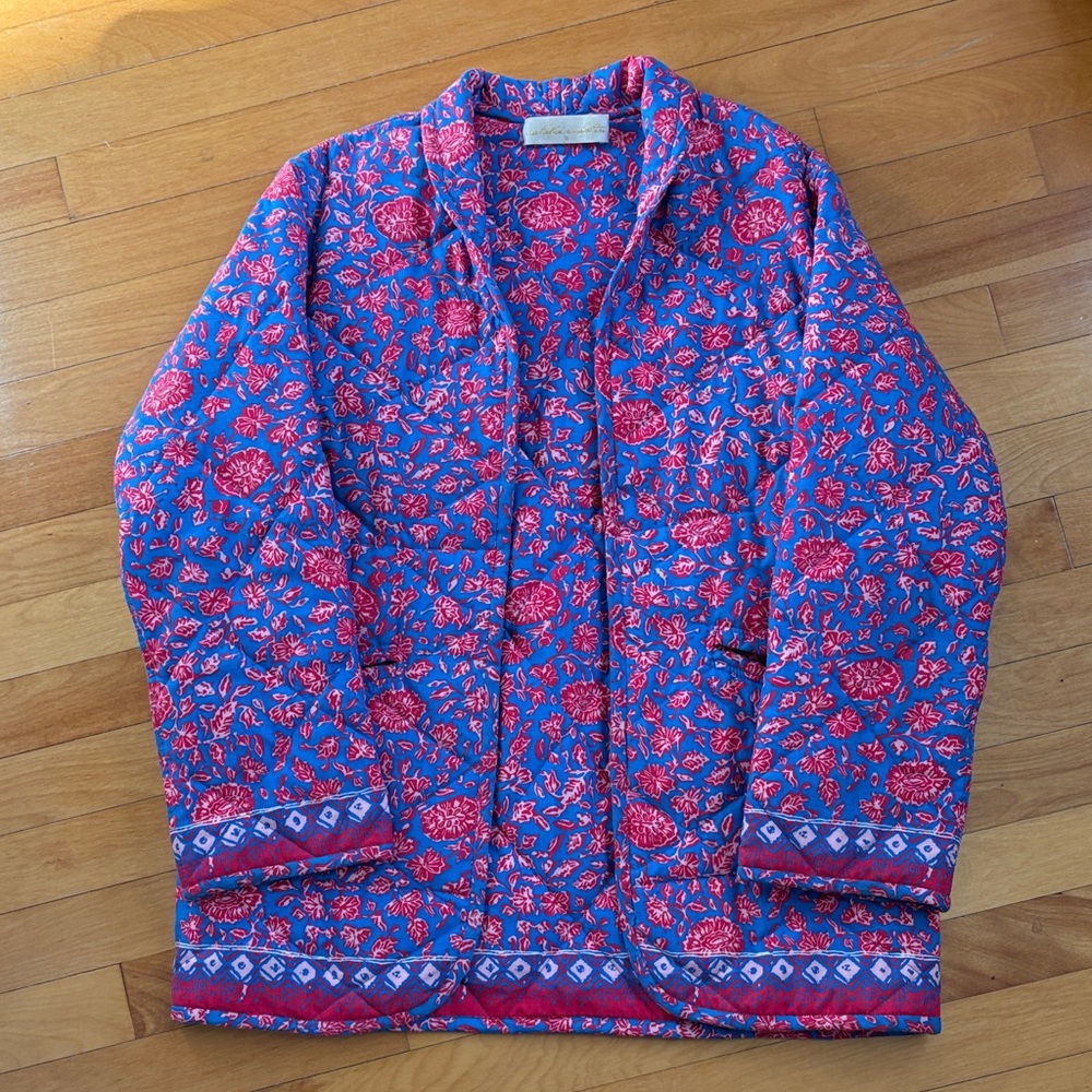 Natalie Martin Blue and Pink block print quilted jacket